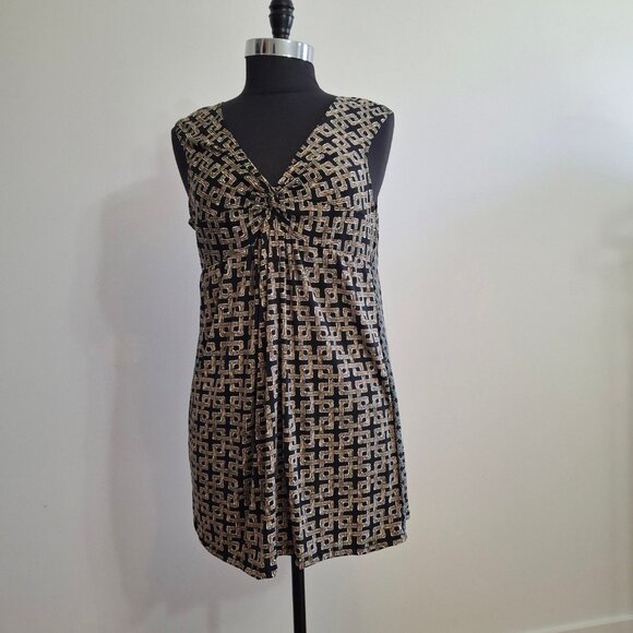 V Neck Short Dress Size L Sleeveless Knotted Front Stretchy Sleeveless Gathered - Picture 1 of 9